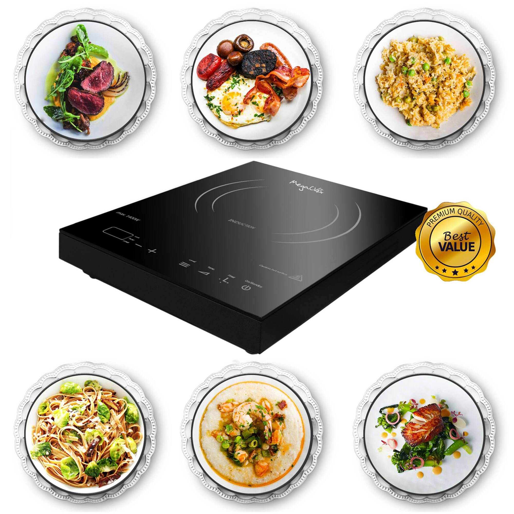 MegaChef Portable 1400W Single Induction Countertop Cooktop With Digital Control Panel